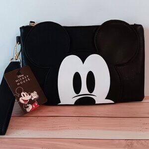 NWT💥BIOWORLD DISNEY MICKEY MOUSE Black Faux Leather Wristlet Clutch Bag